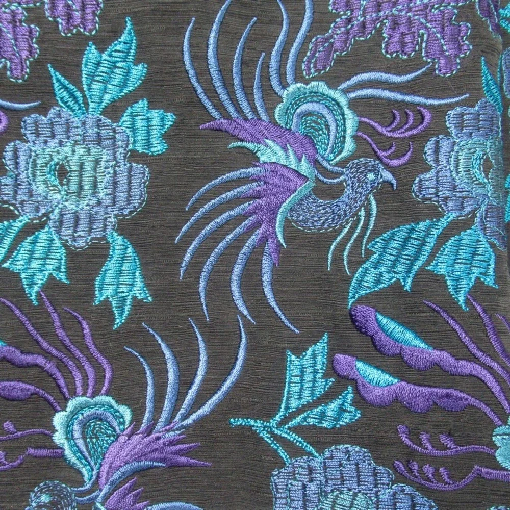 CHICO’S Japanese Asian Inspired Embroidered Silk Linen Blend Toggle Front Jacket